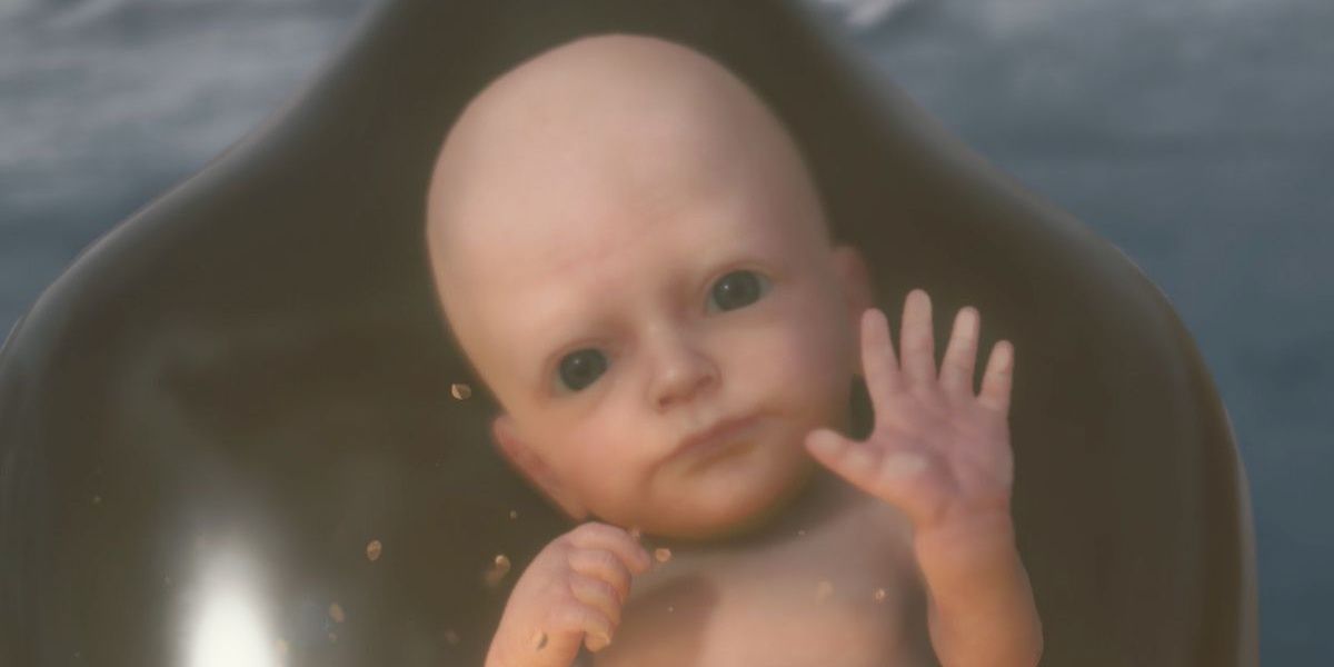 Close-up of BB in Death Stranding