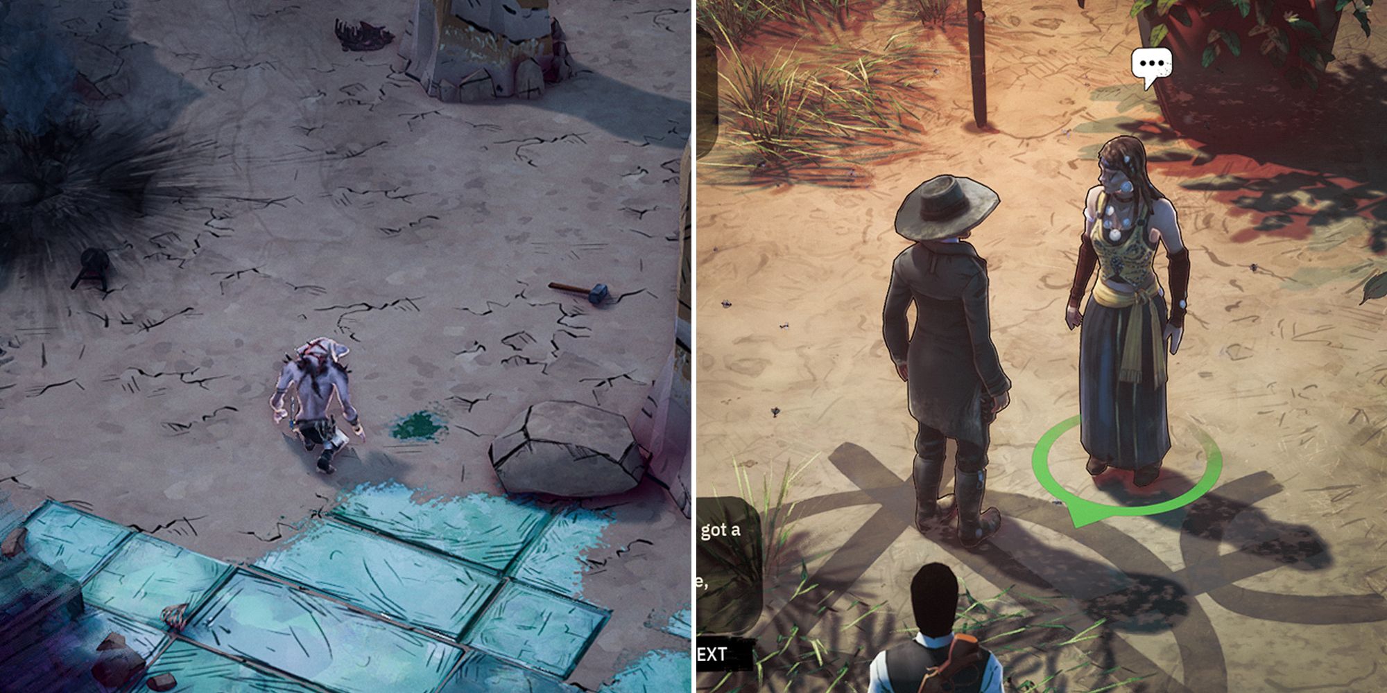 Weird West split image. Talking to Heathen.