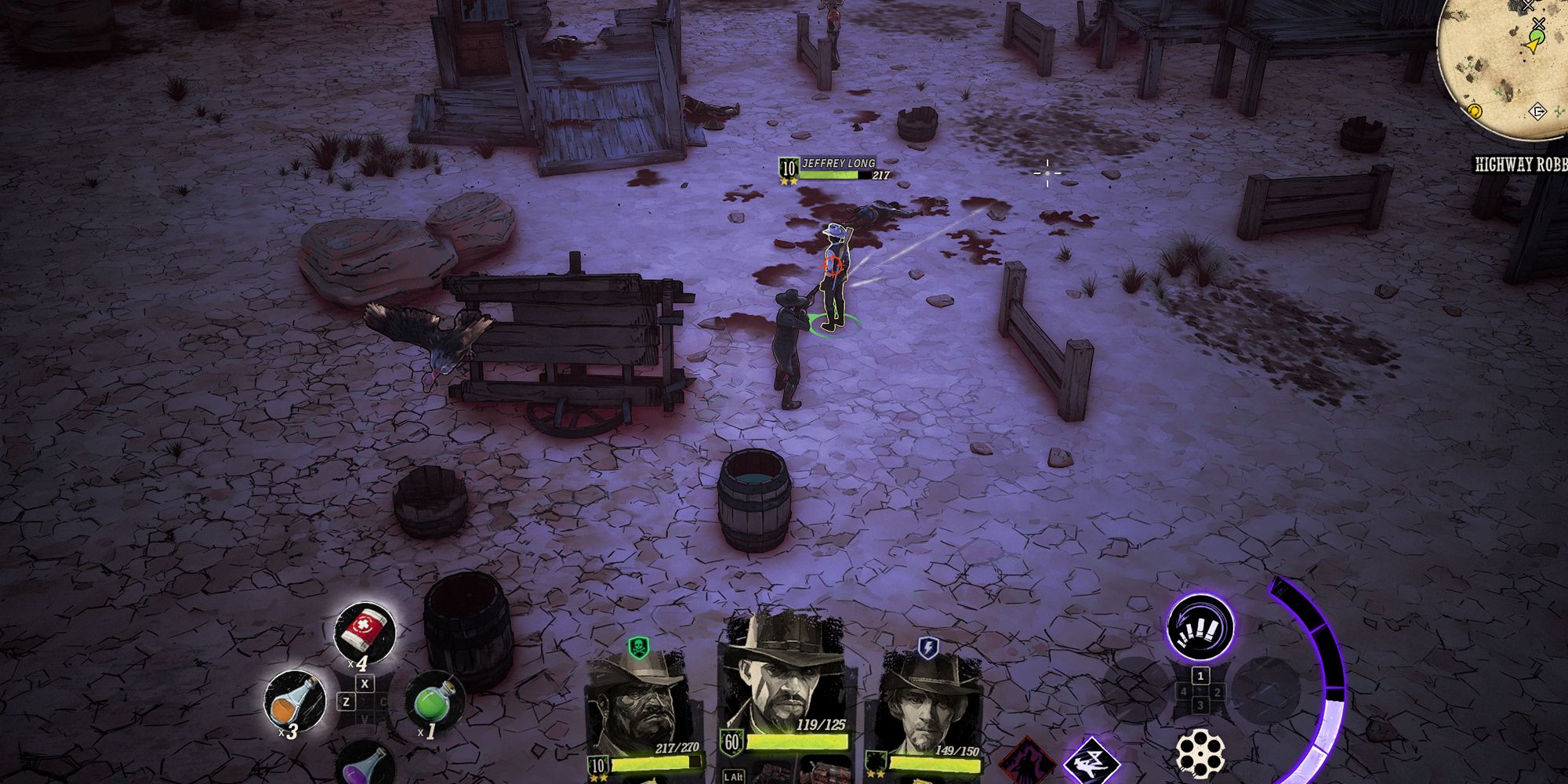 Weird West aiming weapon at an ally.