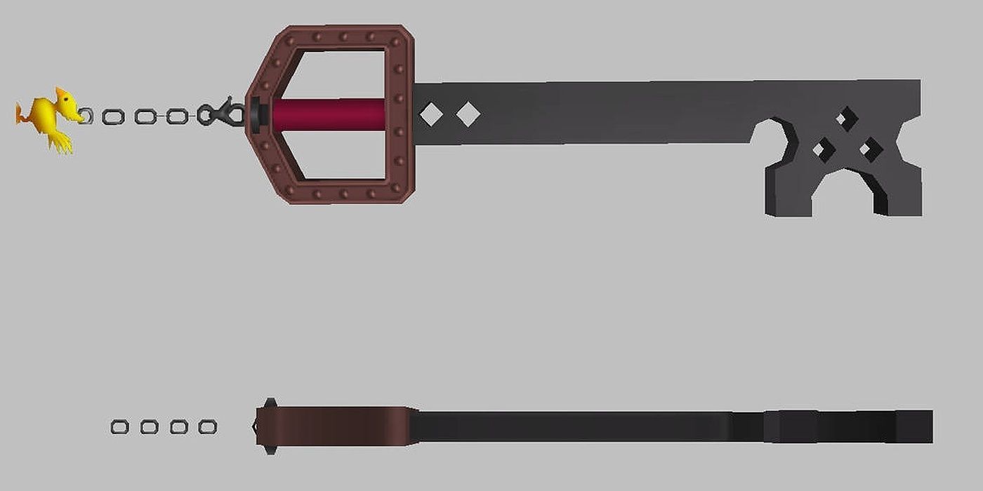 A detailed render of the Metal Chocobo keyblade from the original Kingdom Hearts