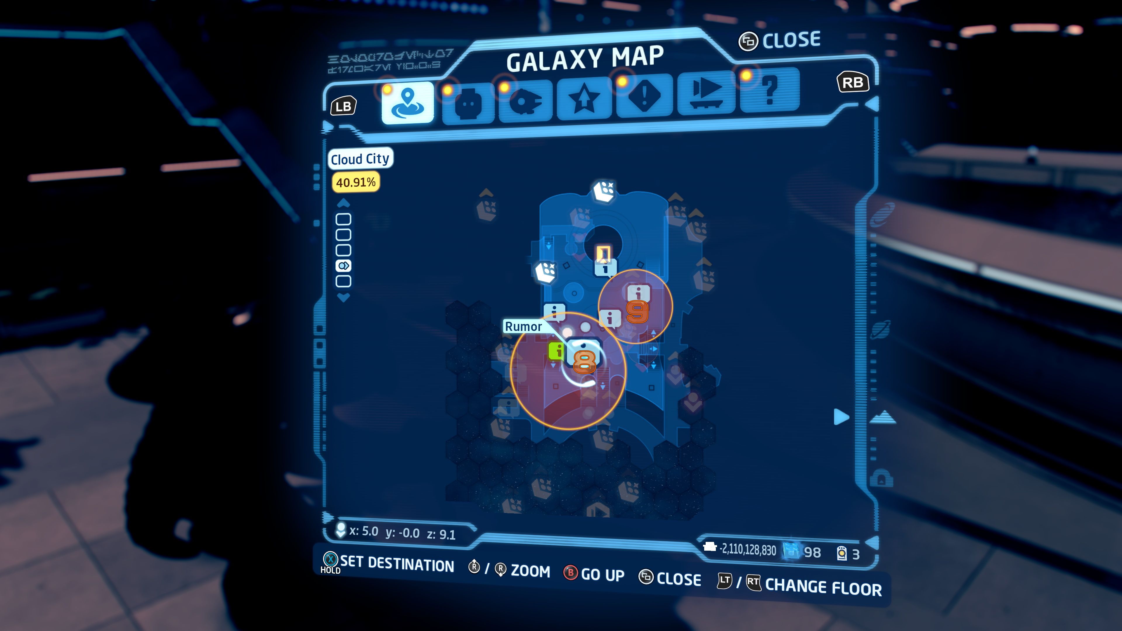 Map of Cloud City with markers for the Endor missions