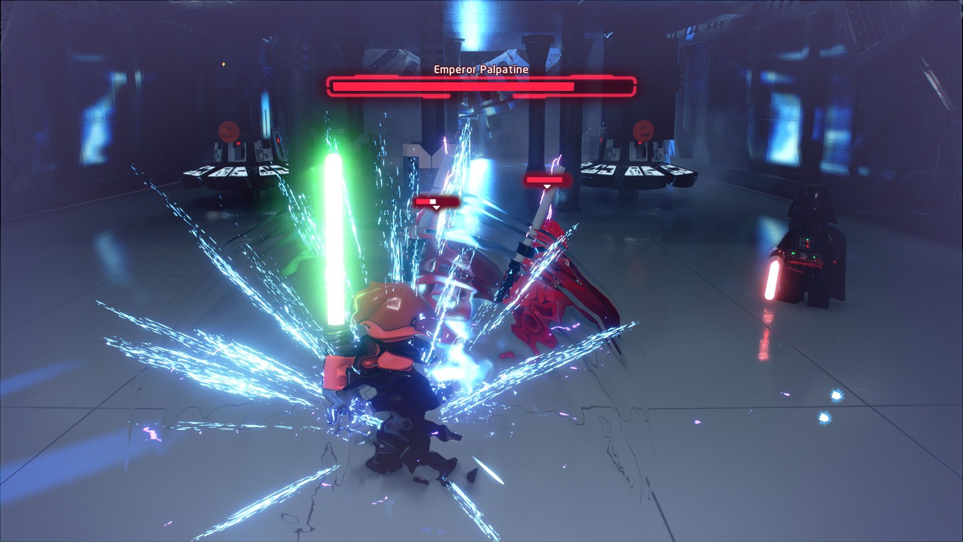 Causing the guards to get him by the Emperor's lightning
