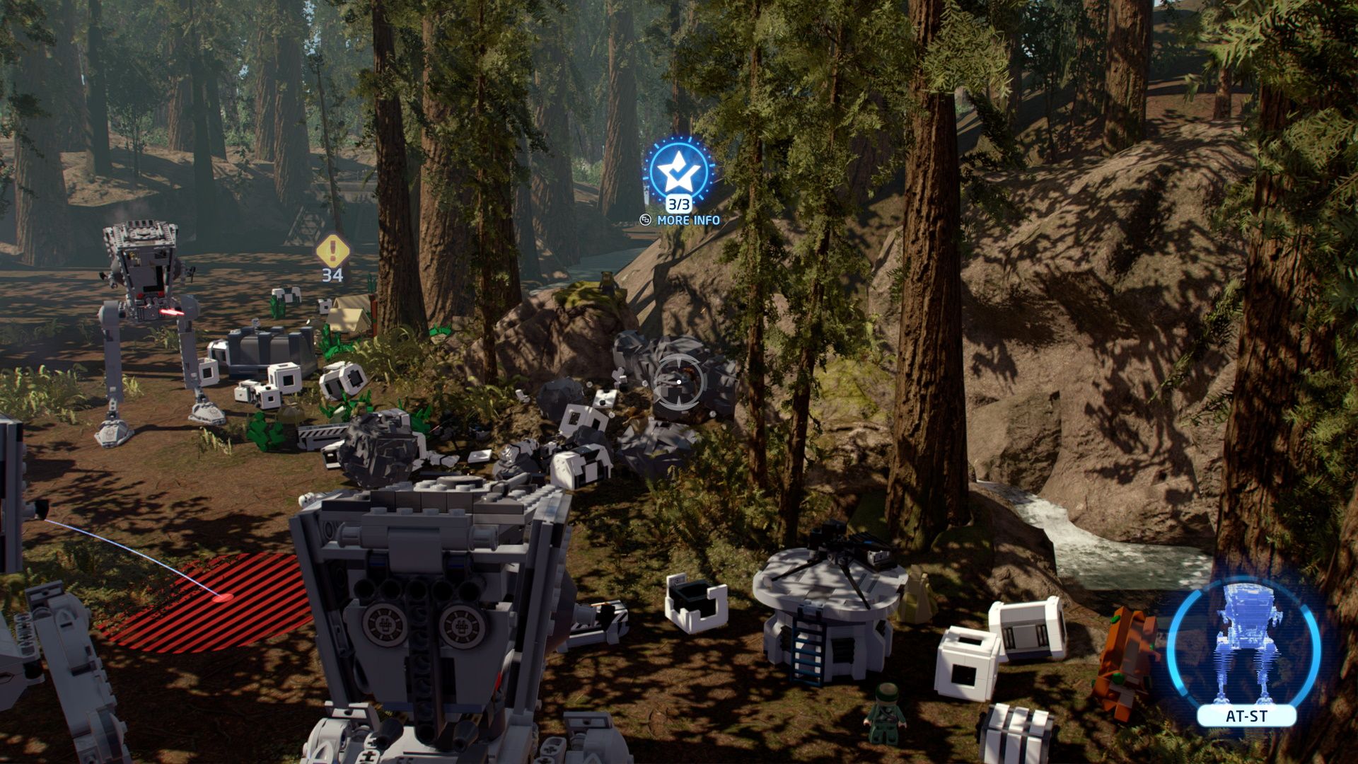Taking out the Stormtroopers by shooting the boulders