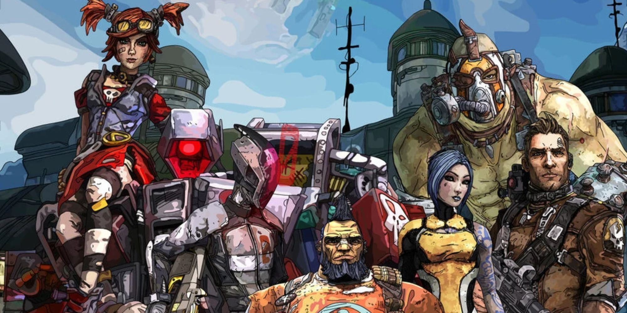 the line up of playable characters from Borderlands 2 including Gaige, Krieg, Maya, Axton, Zero and Salvador