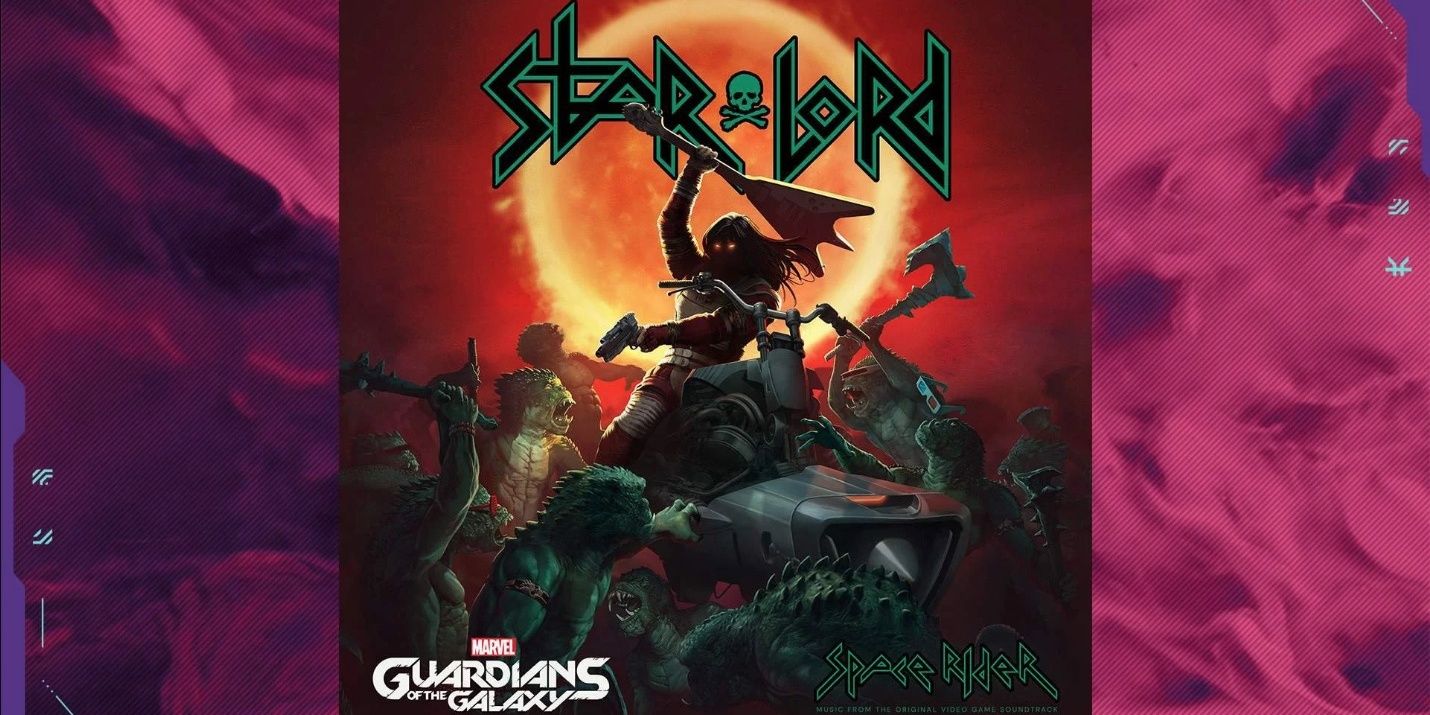 Star Lord Album Cover Man on a motorcycle battling aliens with a guitar