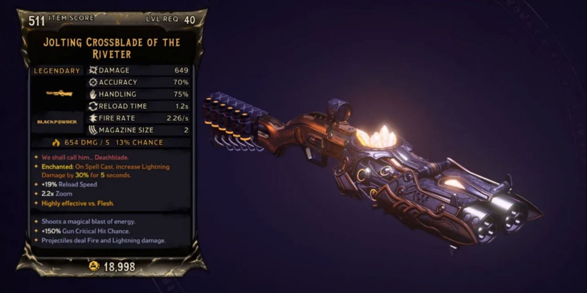 Crossblade Shotgun on purple background of inspect menu