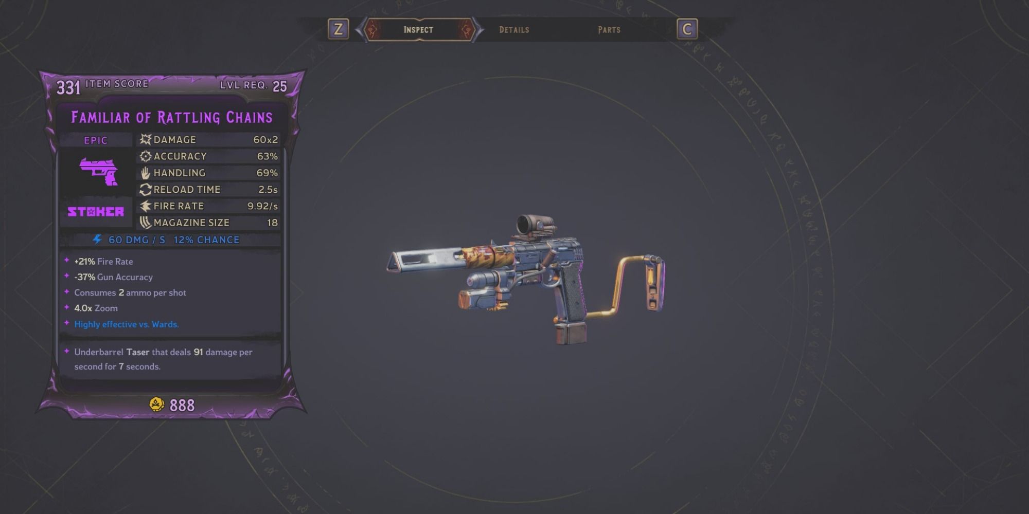 Familiar of Rattling Chains on purple background of inspect menu