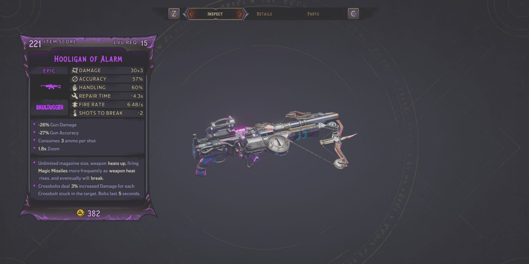 Hooligan of Alarm assault rifle on purple background of inspect menu