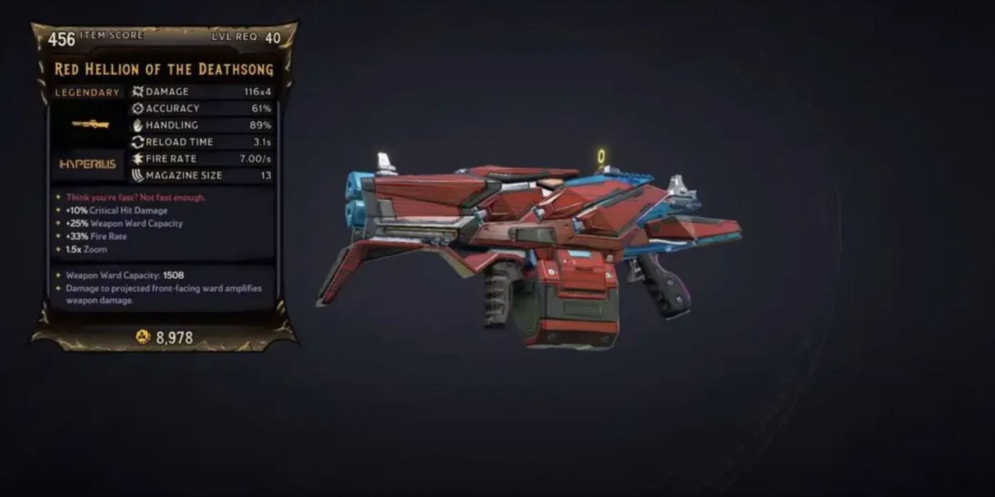 Red Hellion Shotgun on purple background of inspect menu