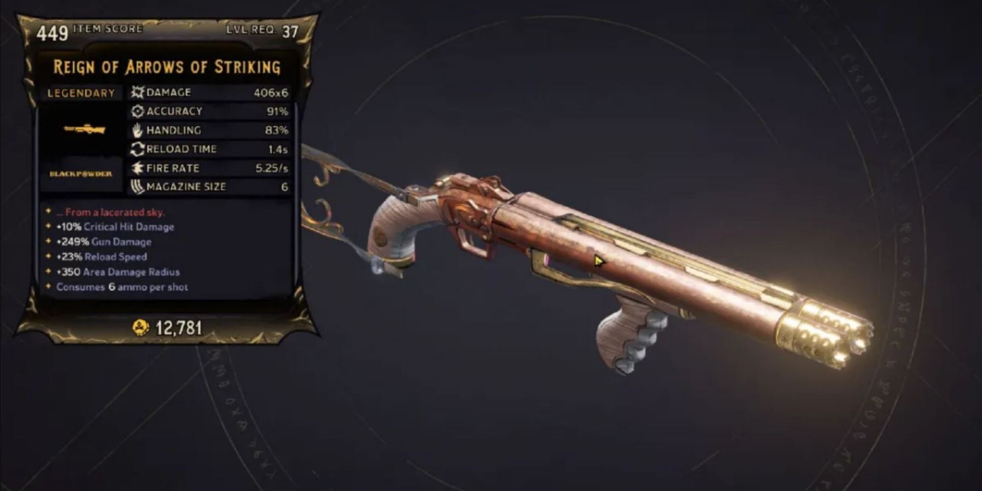 Reign of Arrows Shotgun on purple background of inspect menu