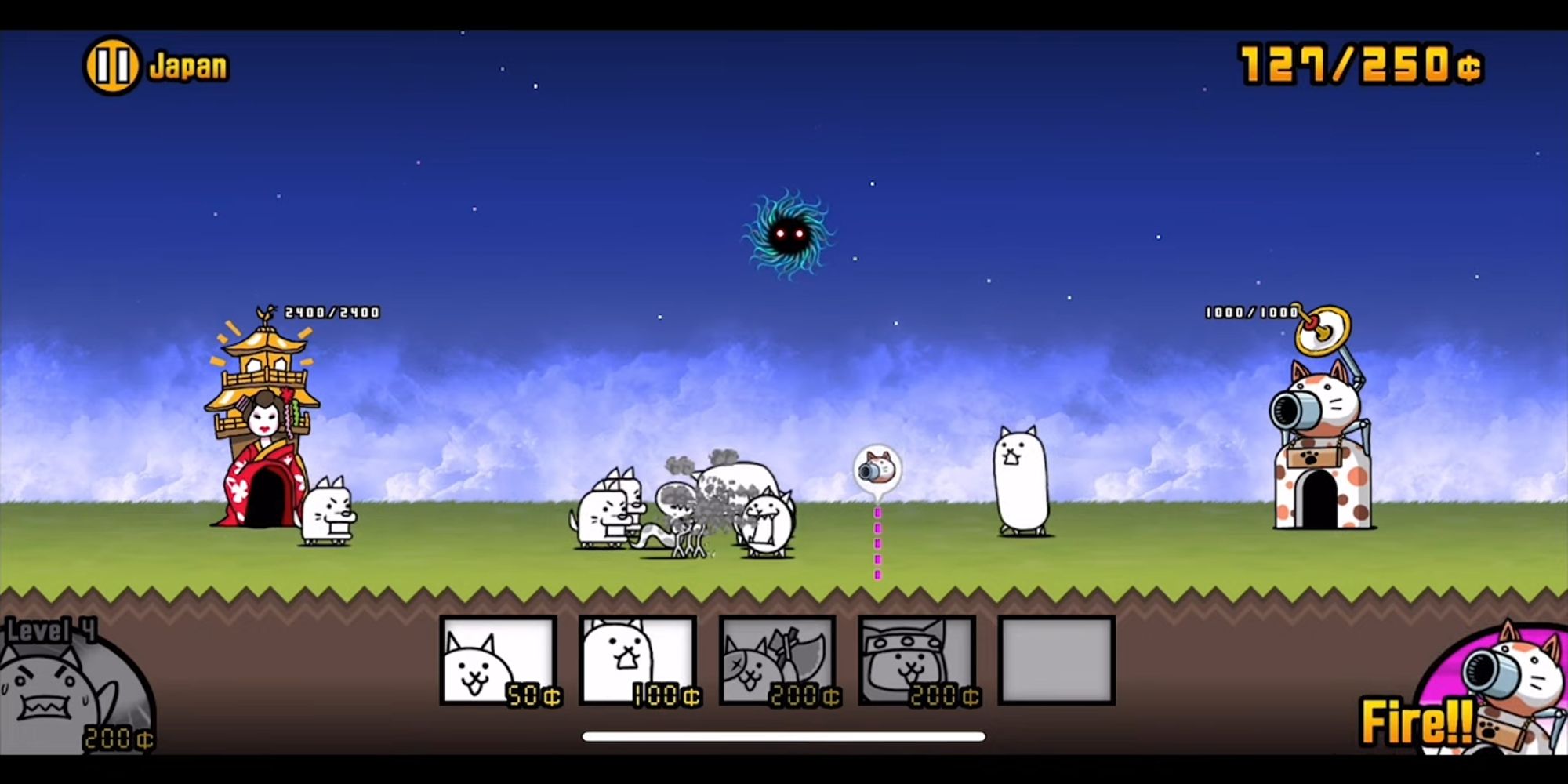 battle cats gameplay with cats and enemies on japan map