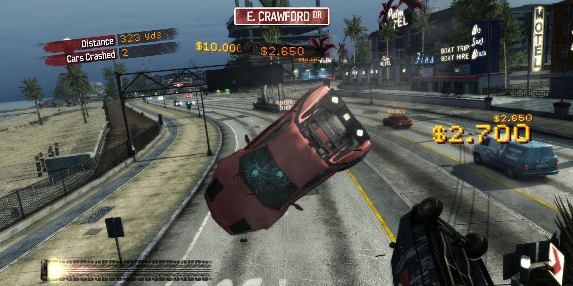 A car flies through the air in Burnout Paradise