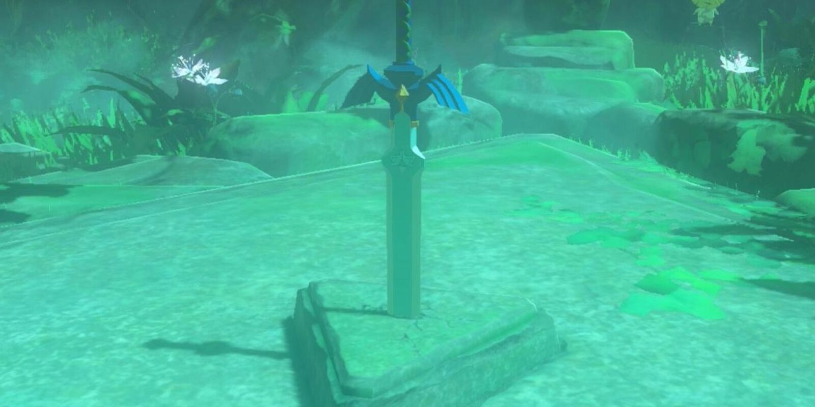 A screenshot showing the Master Sword in The Legend of Zelda: Breath of the Wild