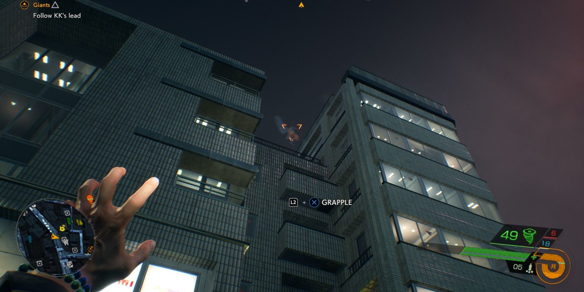 A screenshot showing the player using the tengu ability in Ghostwire: Tokyo
