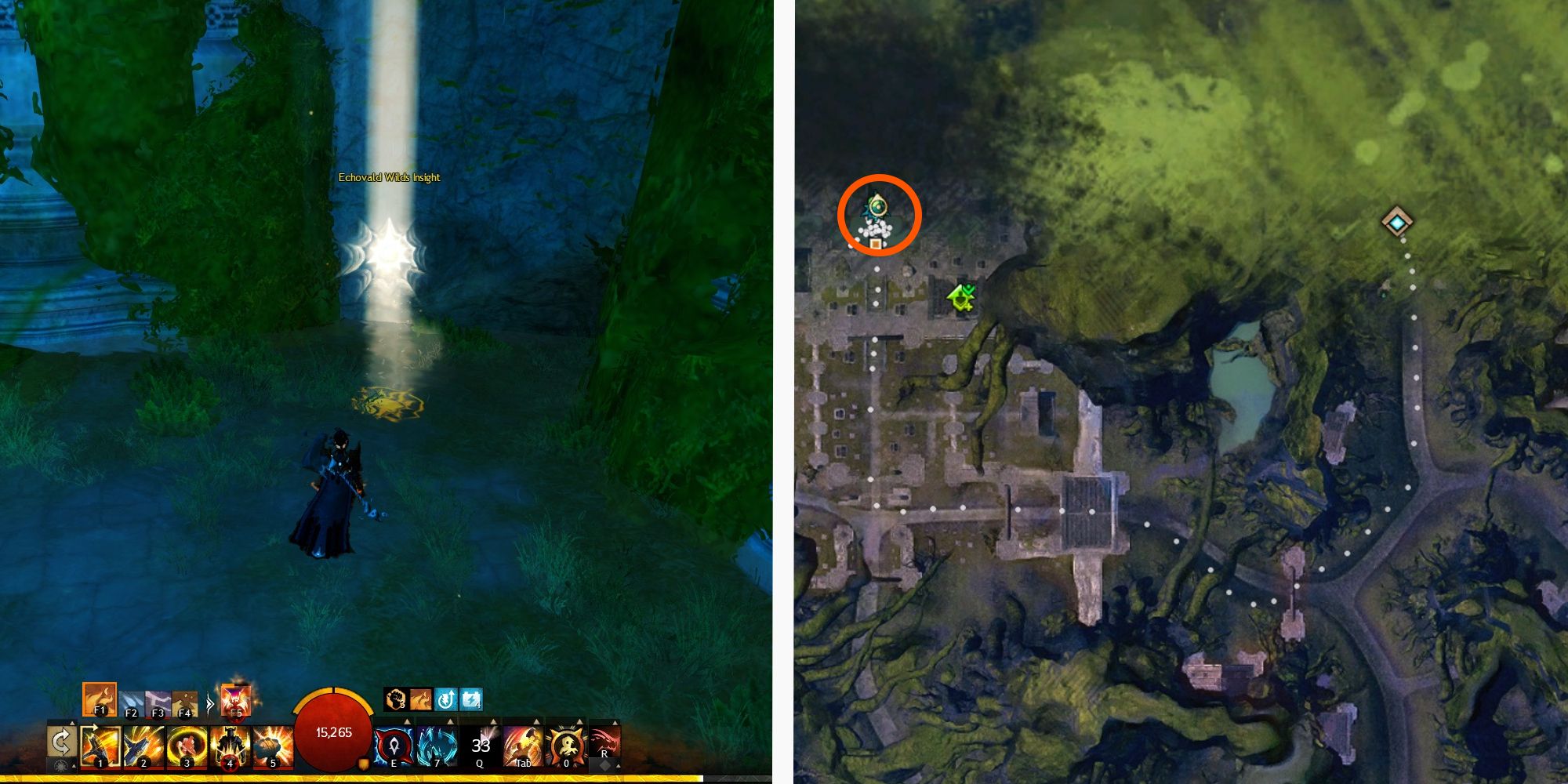 image of player at Cemetery Pond Insight next to image of location on map