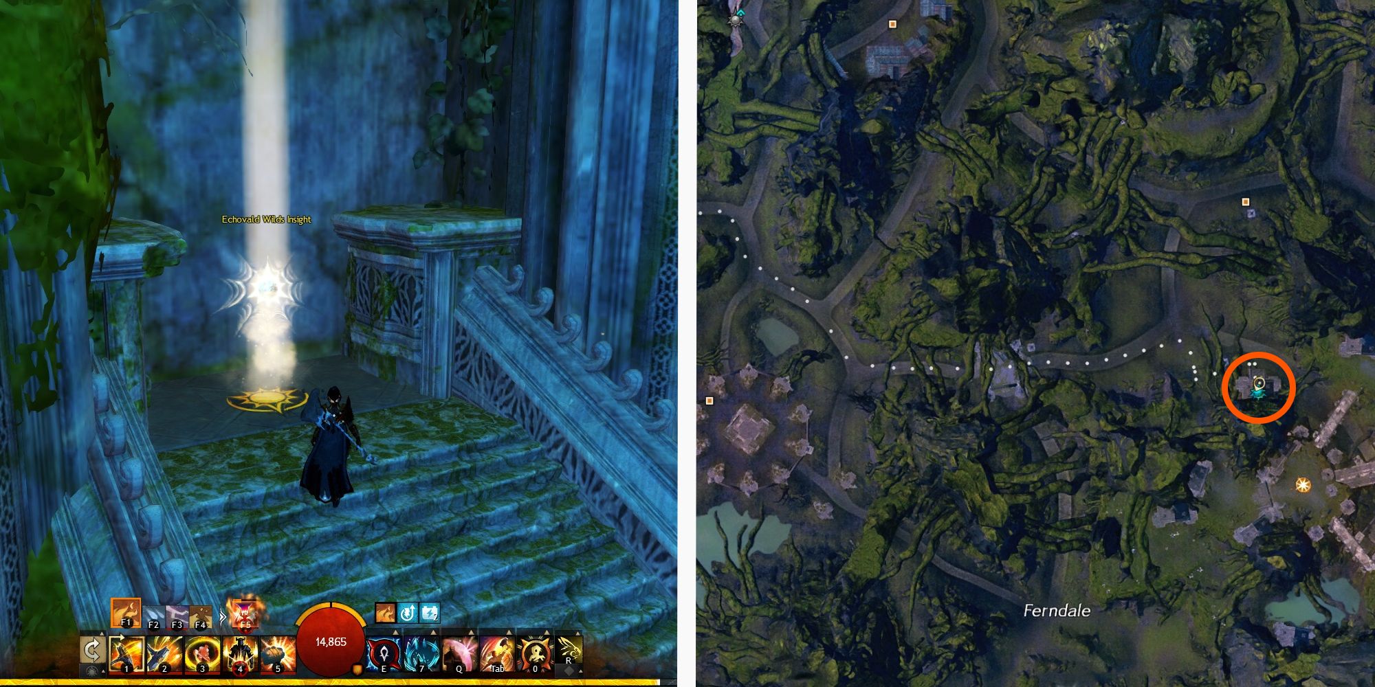 image of player at Ferndale Stairs Insight next to image of location on map