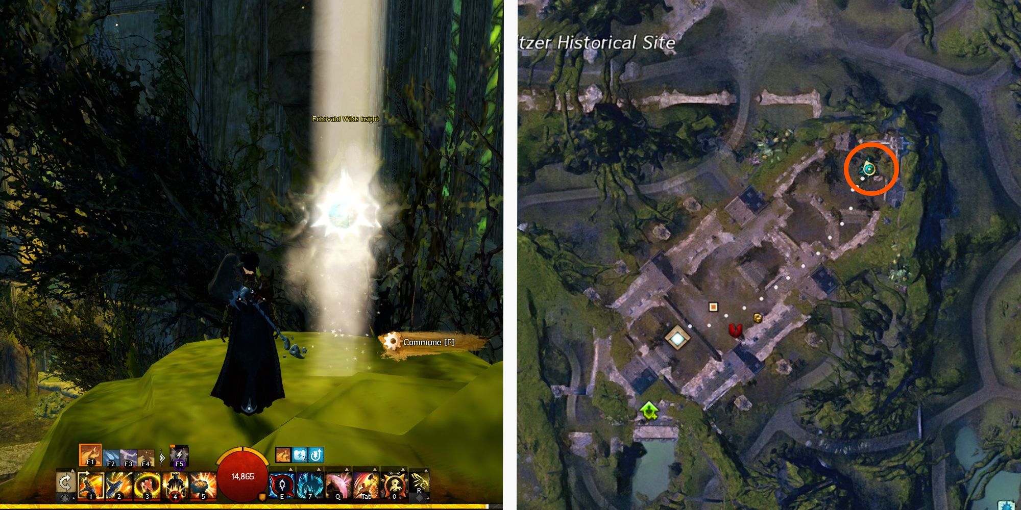 image of player standing at the House zu Heltzer Insight next to image of location on map
