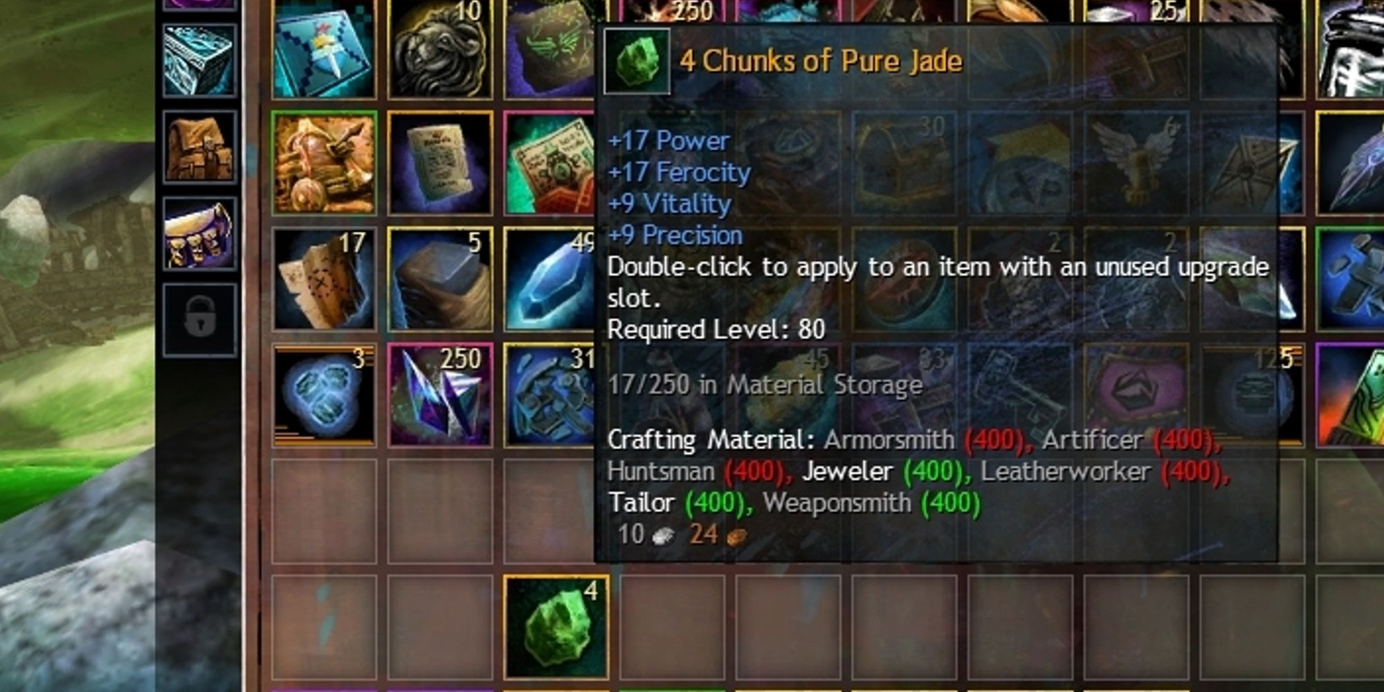 4 chunks of pure jade in player inventory