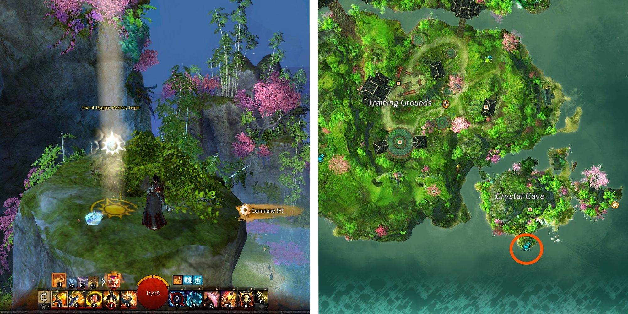 image of player at crystal cave mastery next to image of location on map