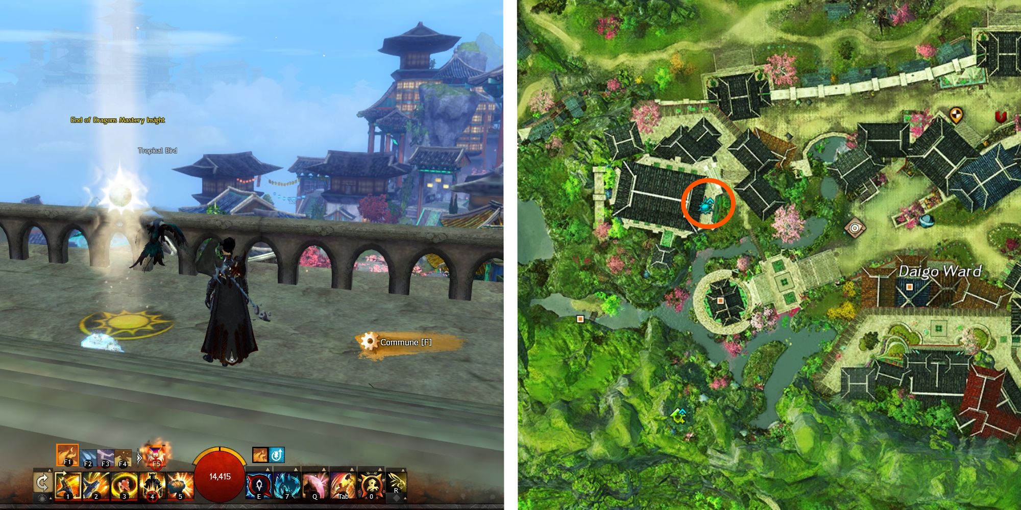 image of player standing at affluent house mastery, next to iamge of location on map