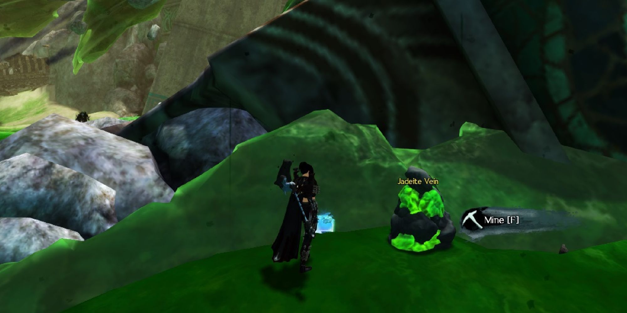 player standing next to a jadeite vein