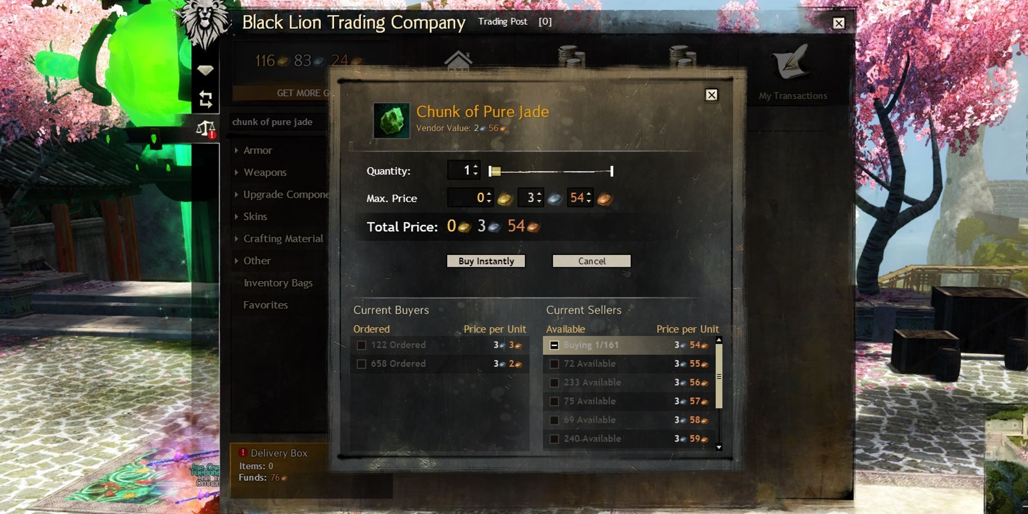 trading post listing for one chunk of pure jade