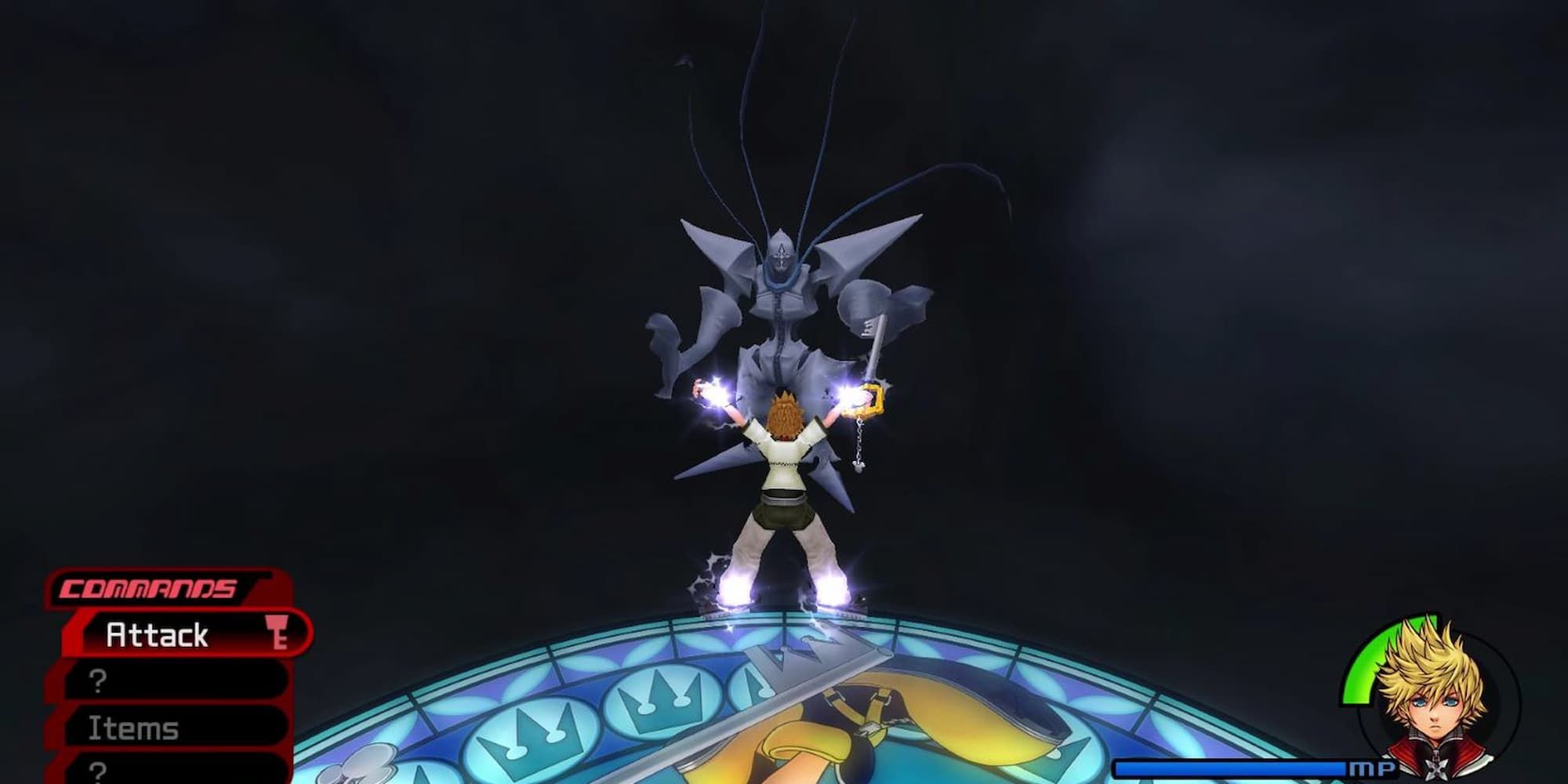 Roxas frozen in place whilst the Twilight Thorn tries to grab him