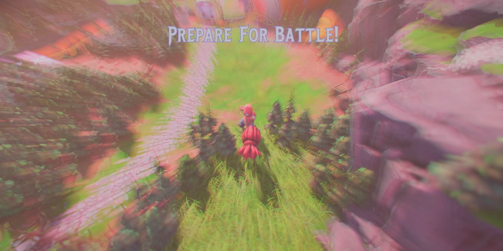 A player bumps into an enemy in the tall grass and begins a random encounter battle