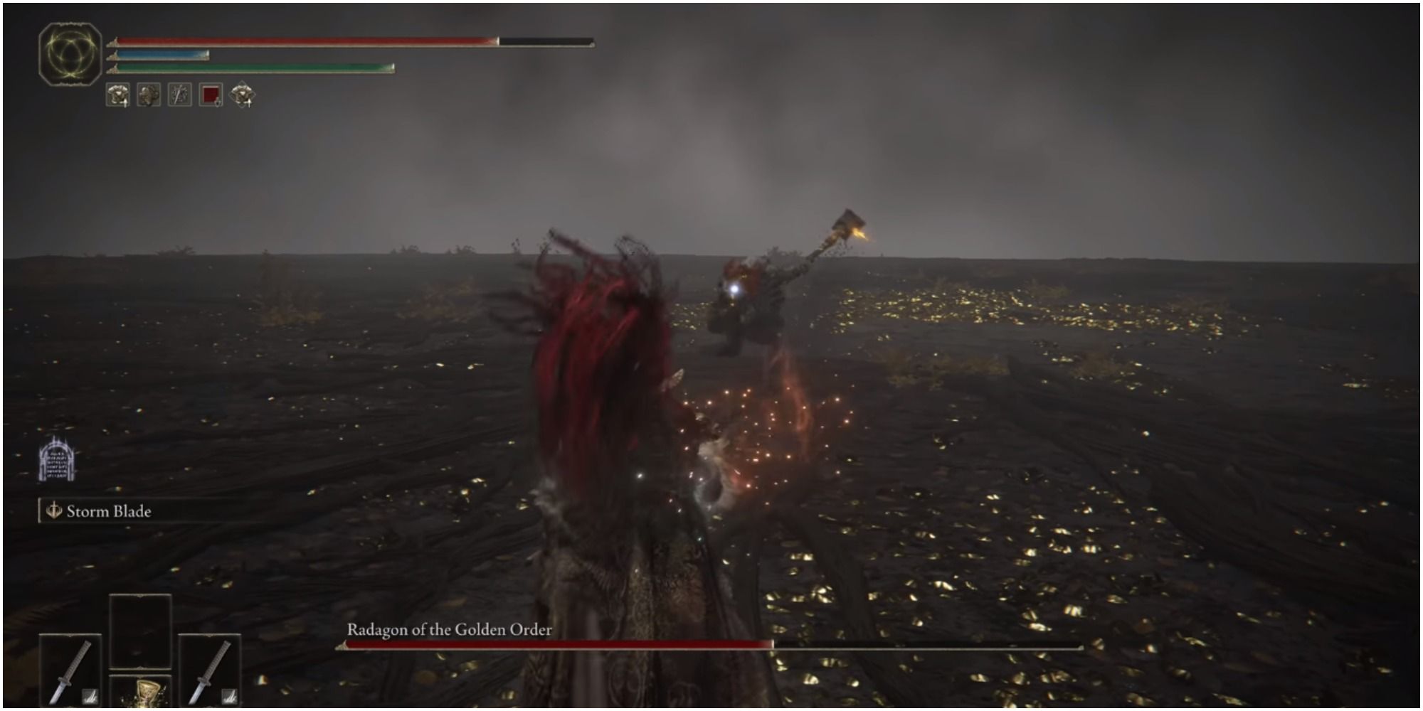The boss dashing towards the player to strike them.