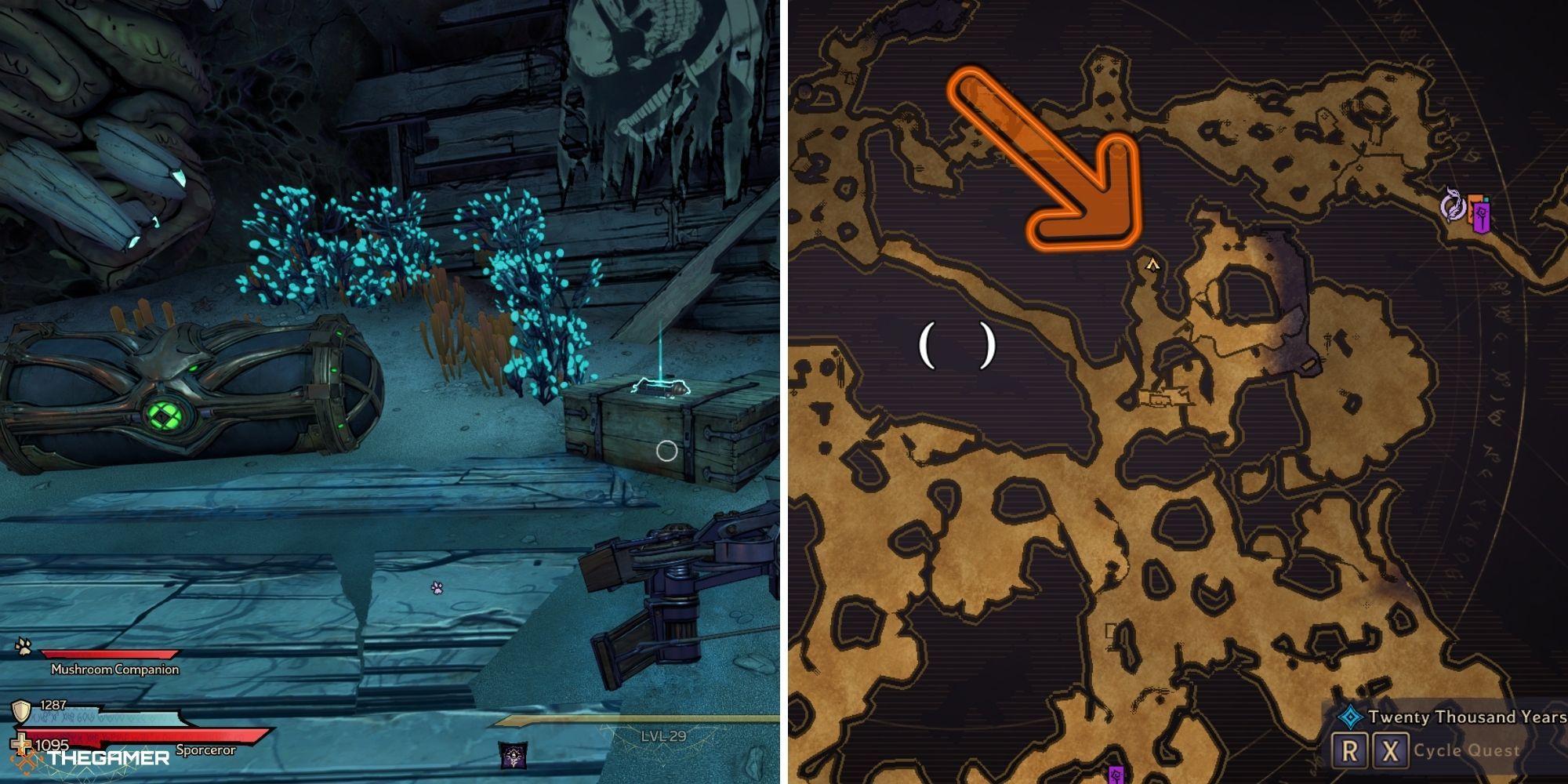 tiny tina's wonderlands - Wargtooth Shallow - lore scroll on left, map on right (1)