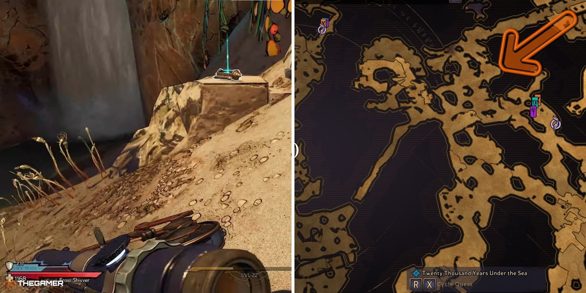 tiny tina's wonderlands - Wargtooth Shallow - lore scroll on left, map on right (3)