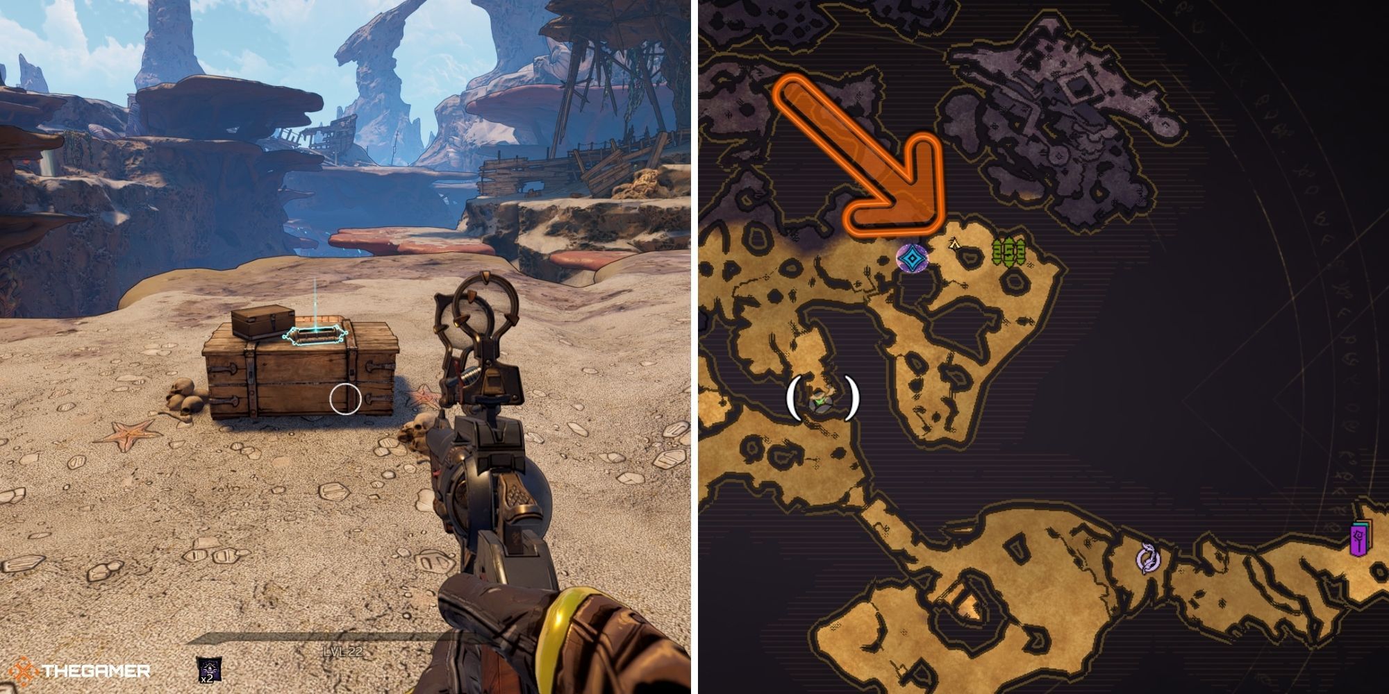 tiny tina's wonderlands - Wargtooth Shallow - lore scroll on left, map on right