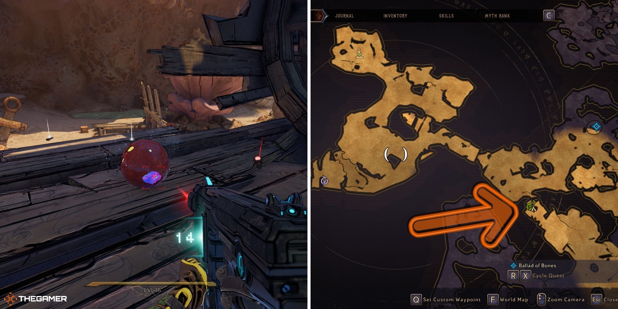 tiny tina's wonderlands - Wargtooth Shallow - lost marble on left, map on right