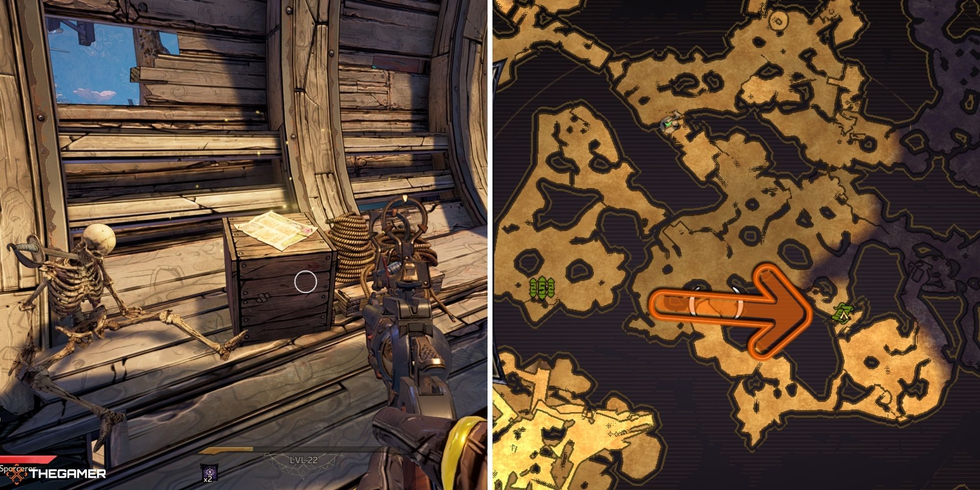 tiny tina's wonderlands - Wargtooth Shallow - poetry page on left, map on right