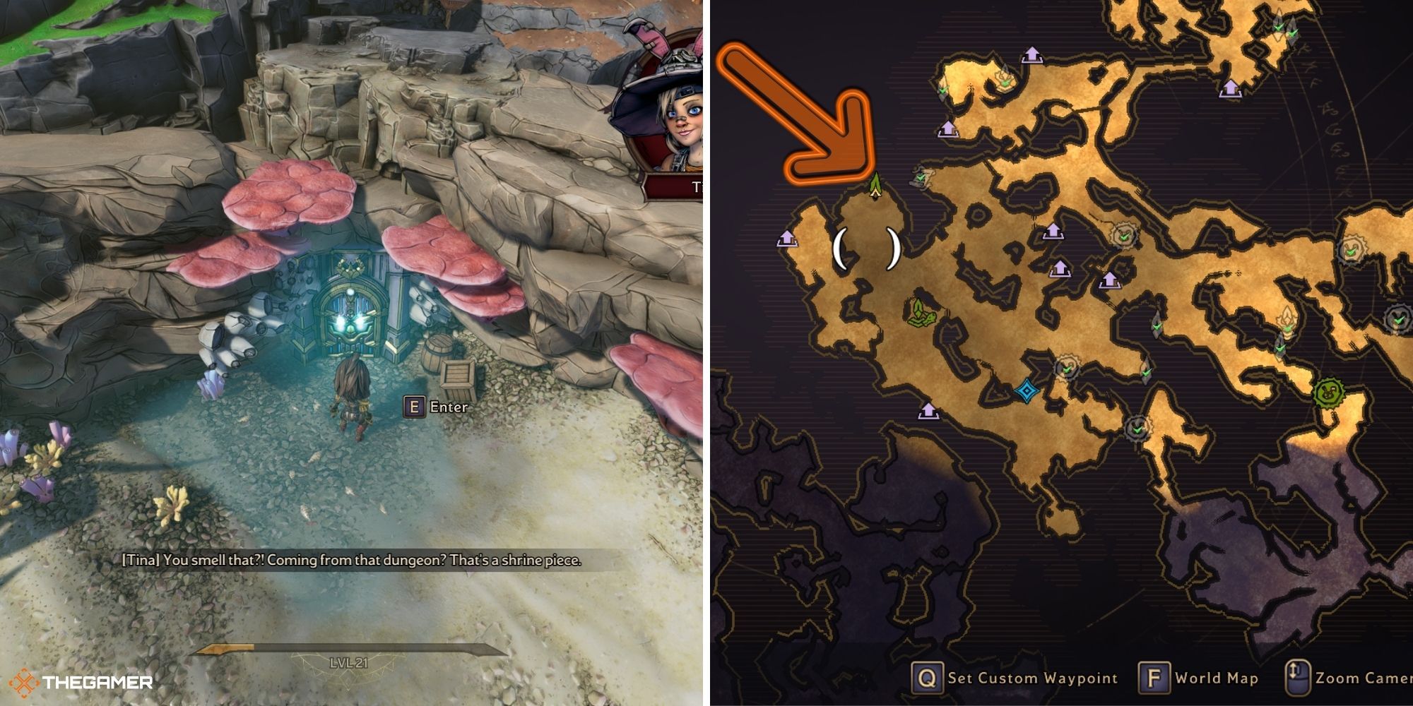 tiny tina's wonderlands - dungeon door on left, map on right