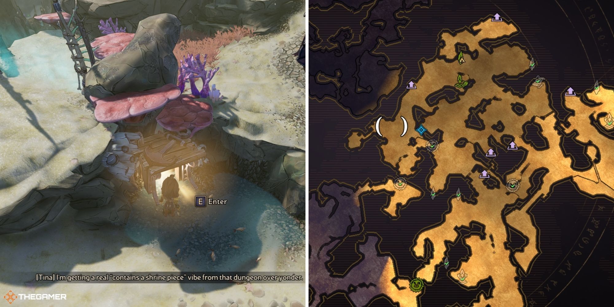 tiny tina's wonderlands - dungeon on left, map on right