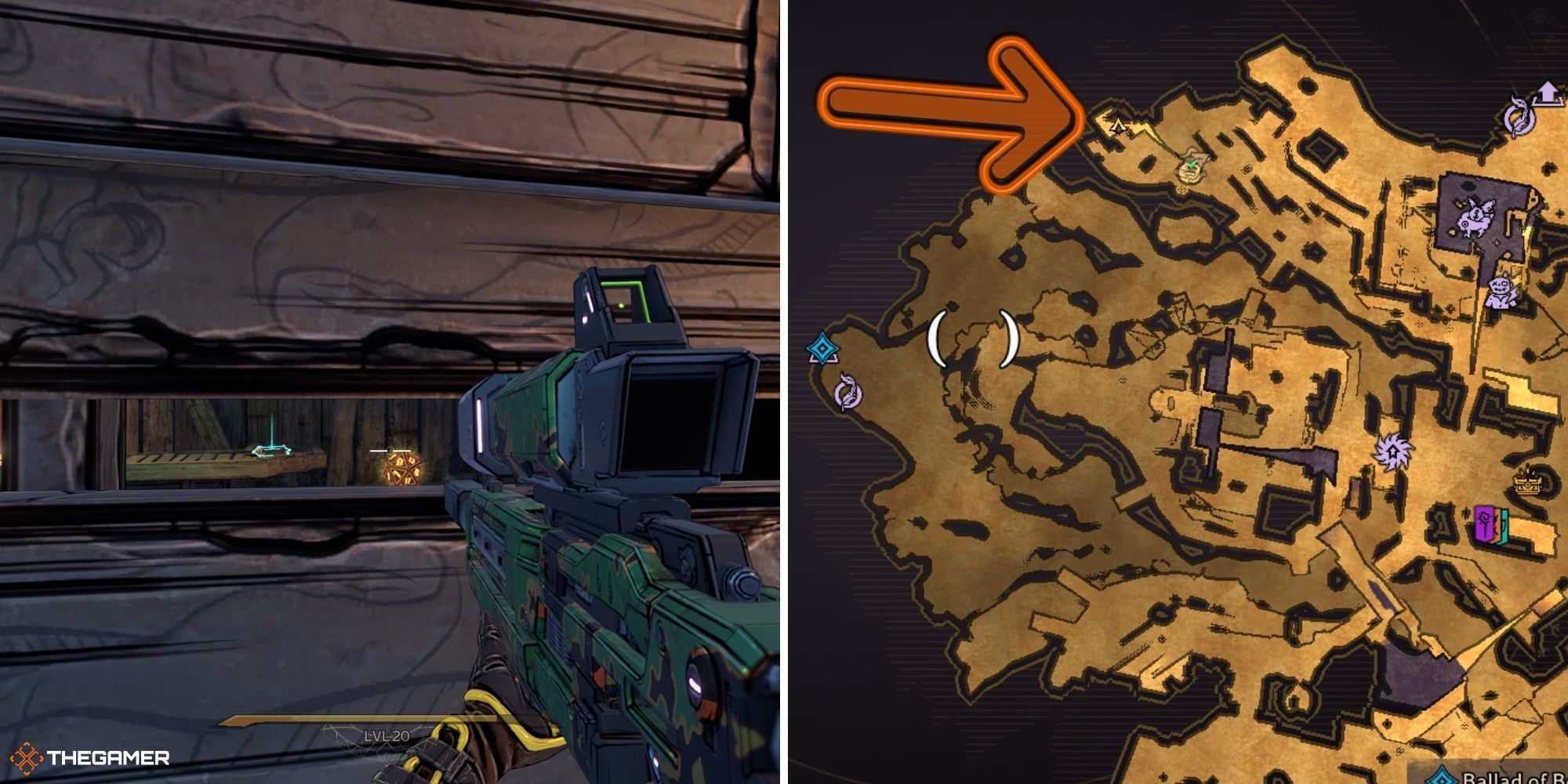 tiny tina's wonderlands - lore scroll on left, map on right