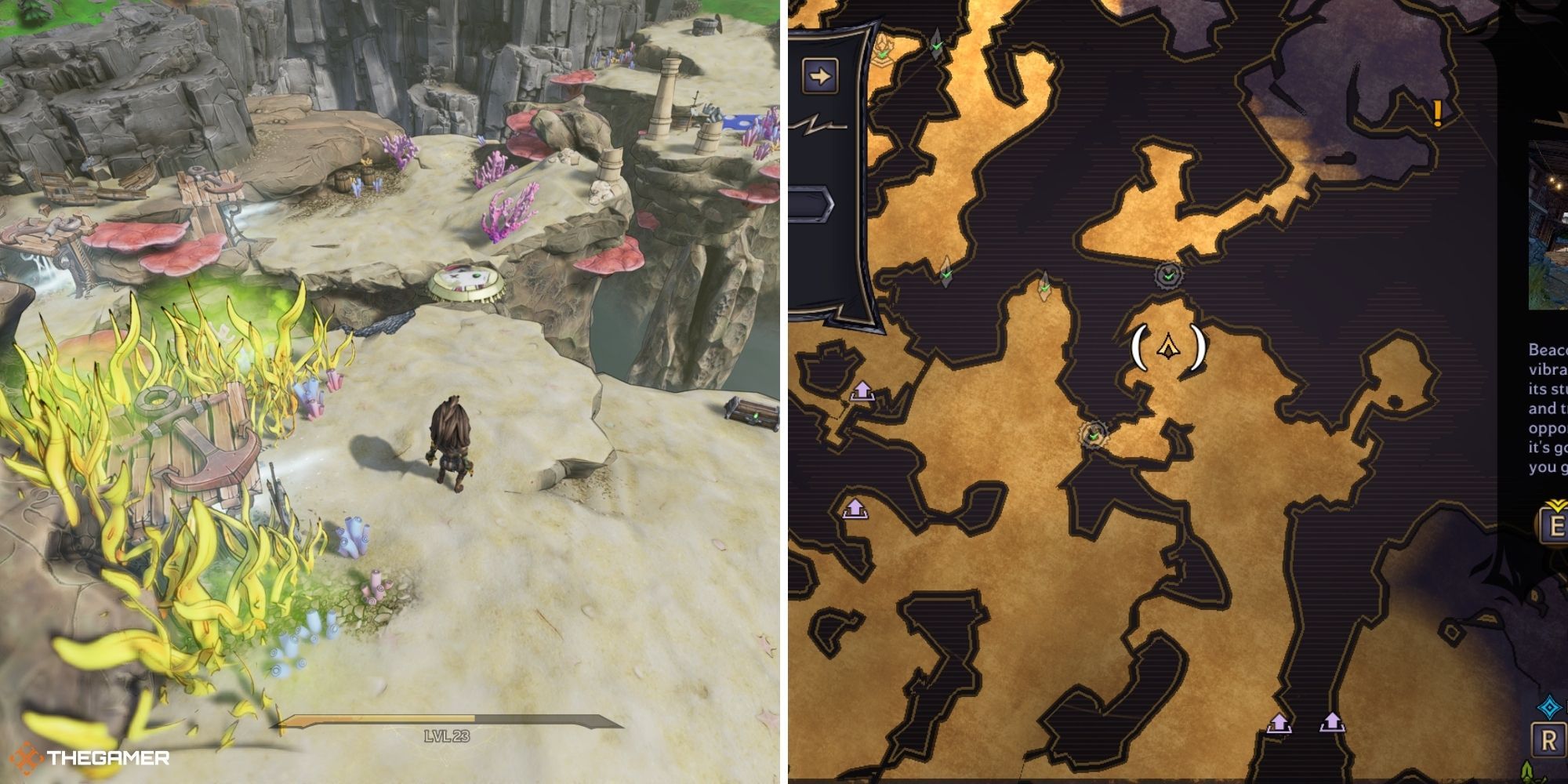 tiny tina's wonderlands - overworld on left, map on right