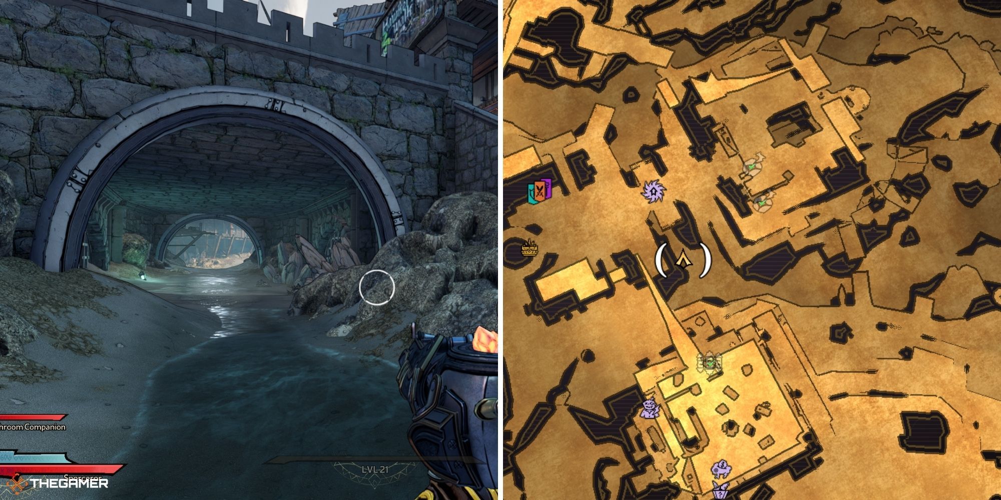 tiny tina's wonderlands - player on left, map on right