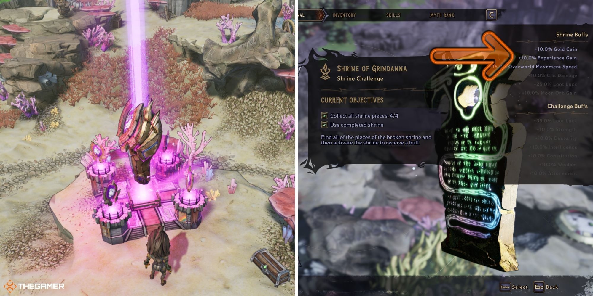 tiny tina's wonderlands - shrine of grindanna on left, Shrine buffs on right (1)