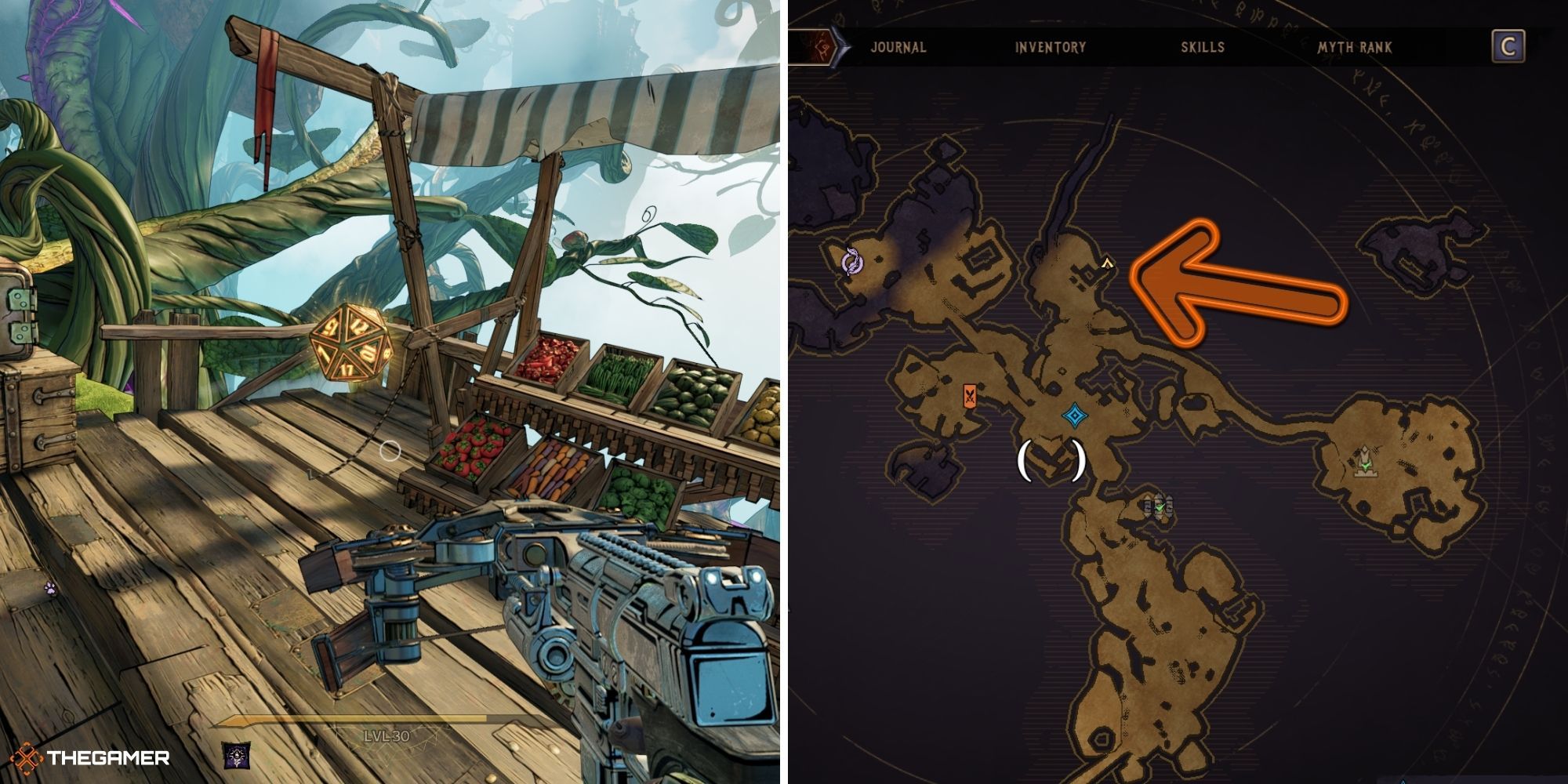 tiny tina's wonderlands - tangledrift - lucky die on left, map on right (2)