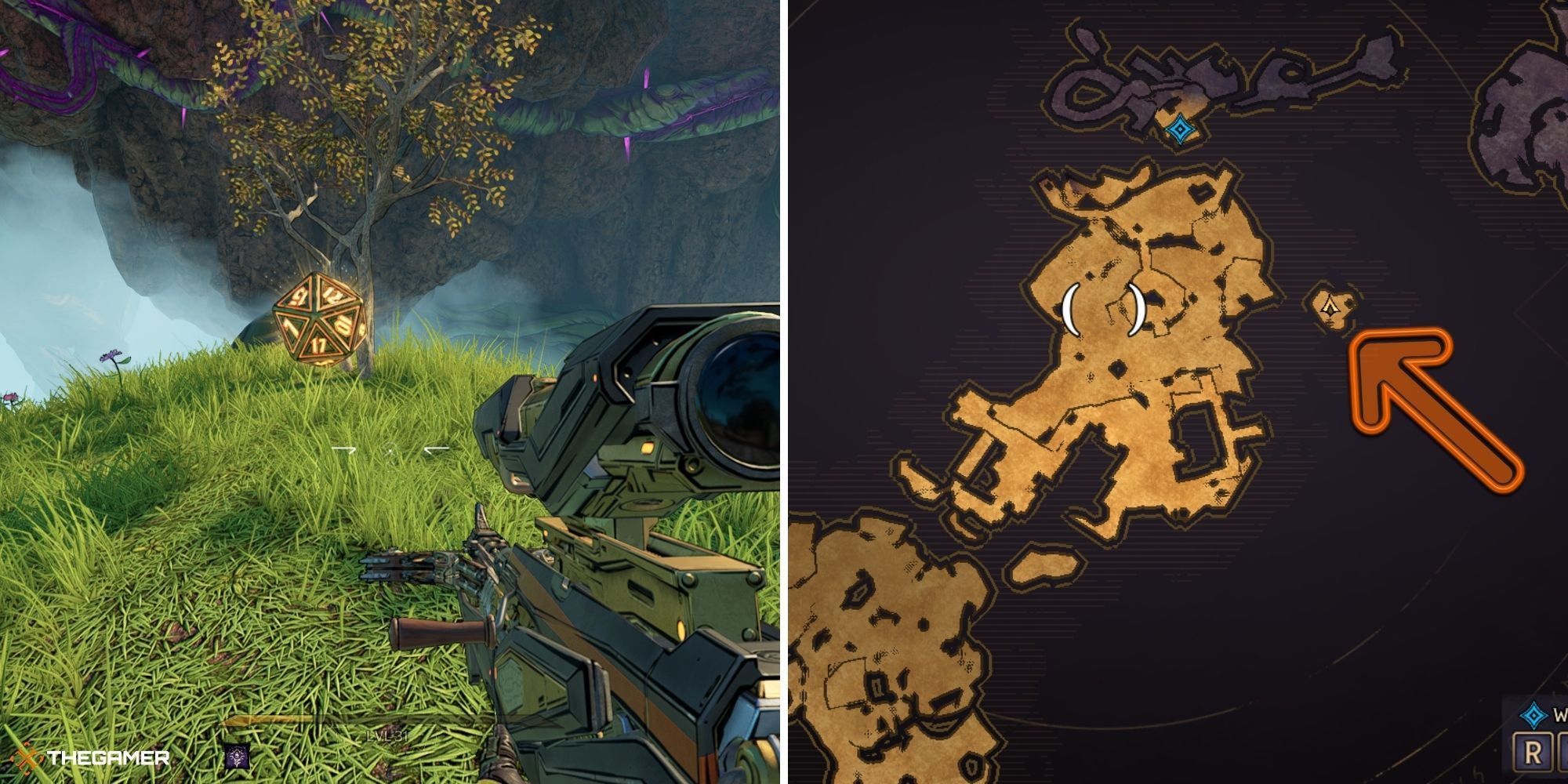 tiny tina's wonderlands - tangledrift - lucky die on left, map on right (5)
