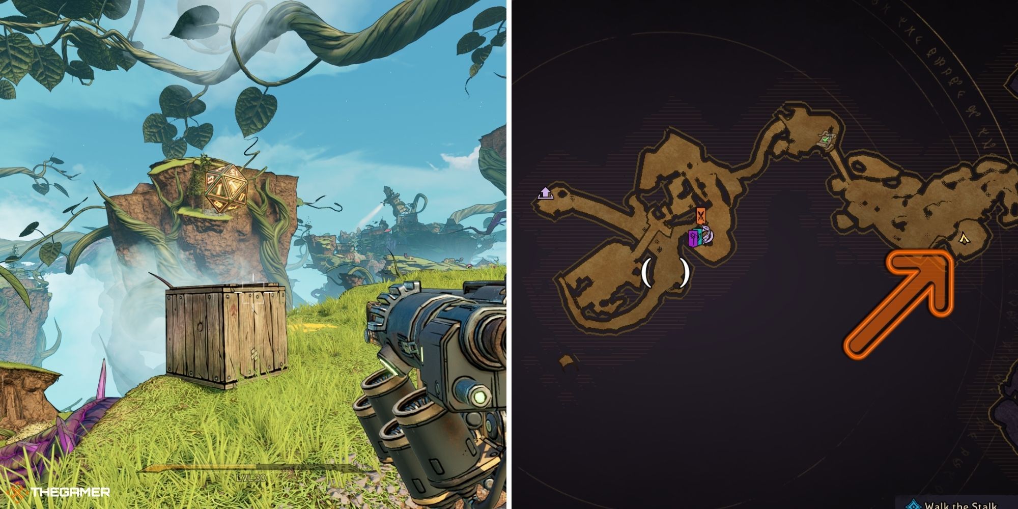 tiny tina's wonderlands - tangledrift - lucky die on left, map on right