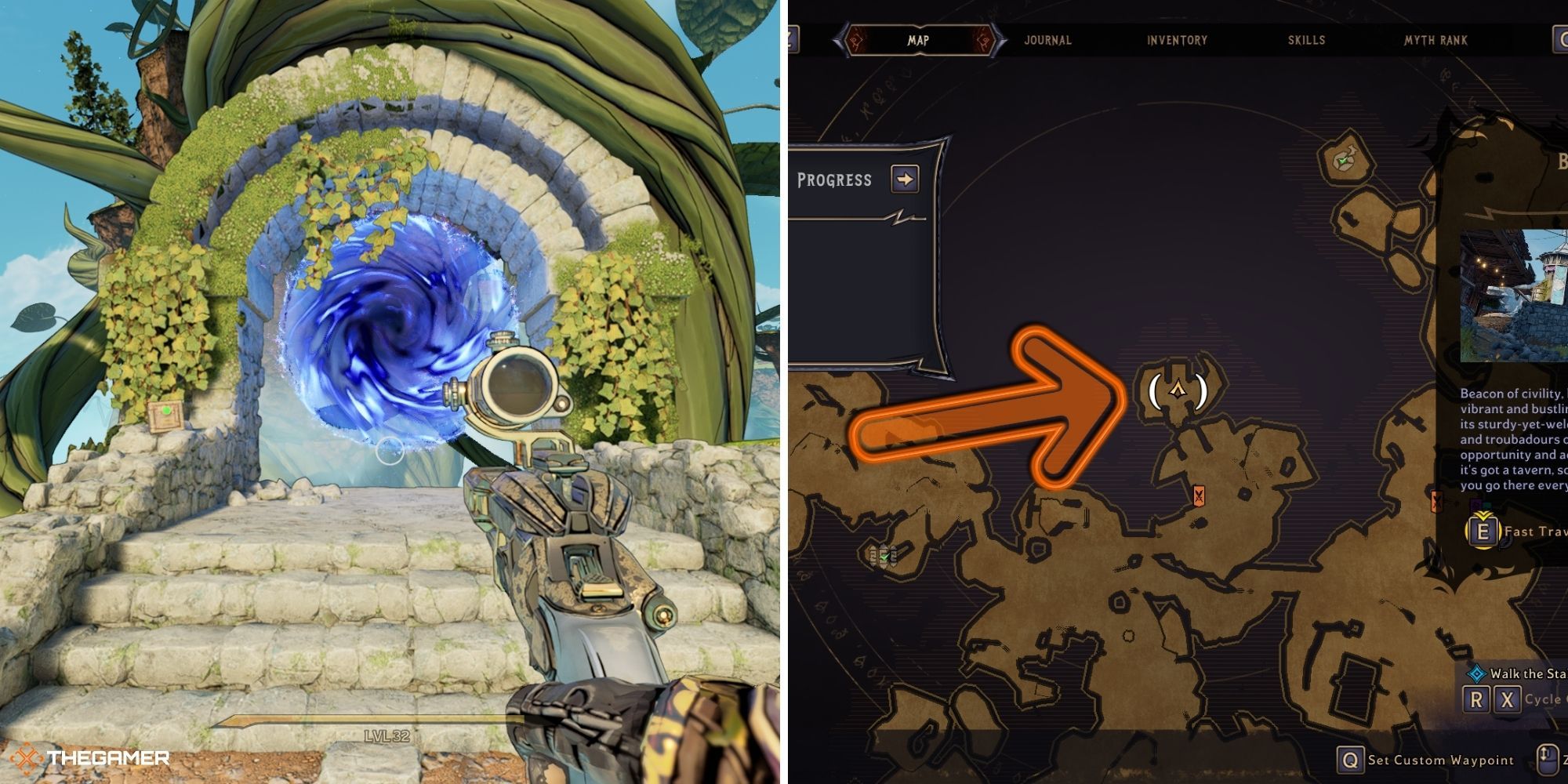 tiny tina's wonderlands - tangledrift - portal on left, map on right
