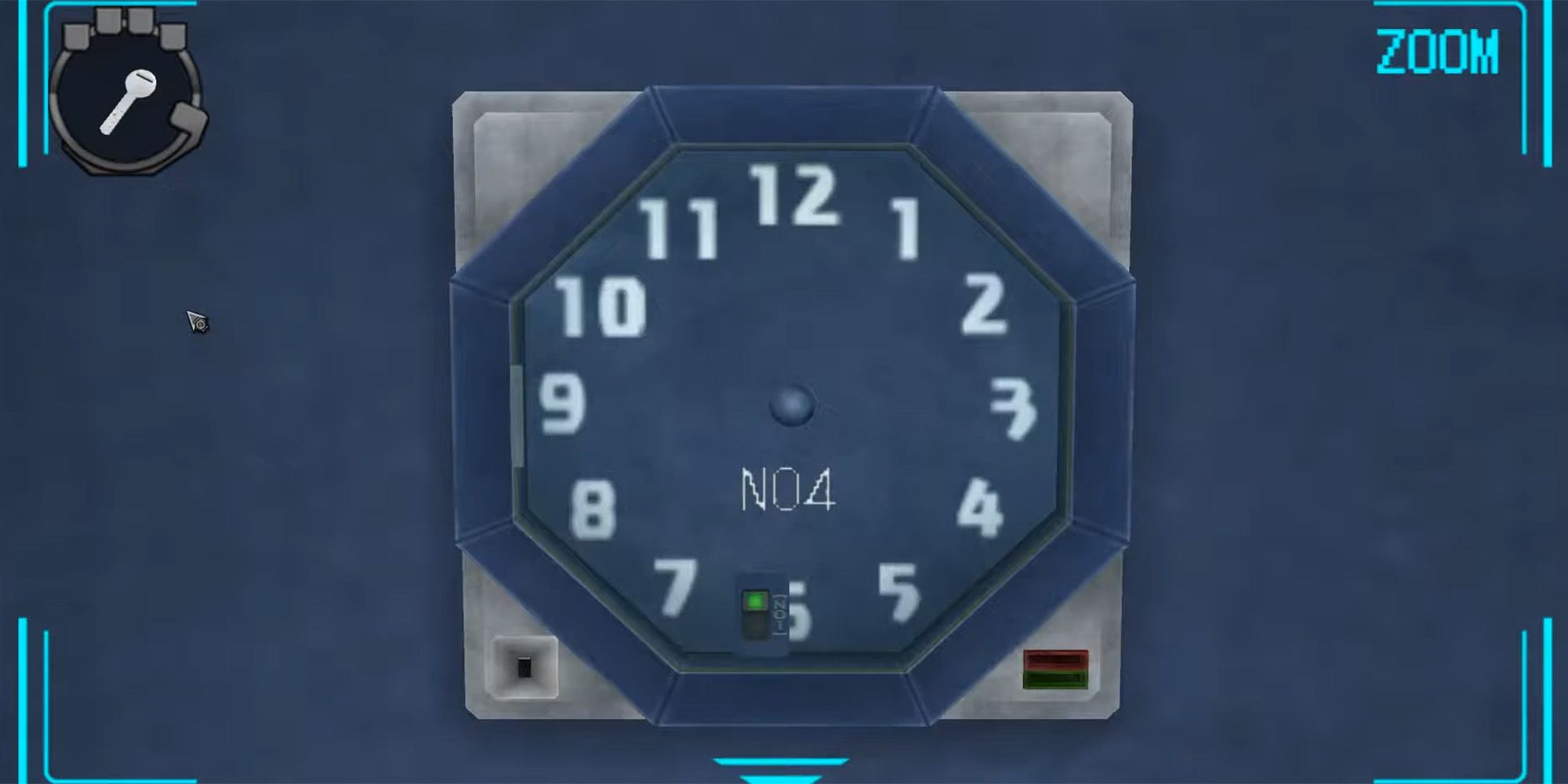 treatment center clock above the escape safe with no hour or minute hands