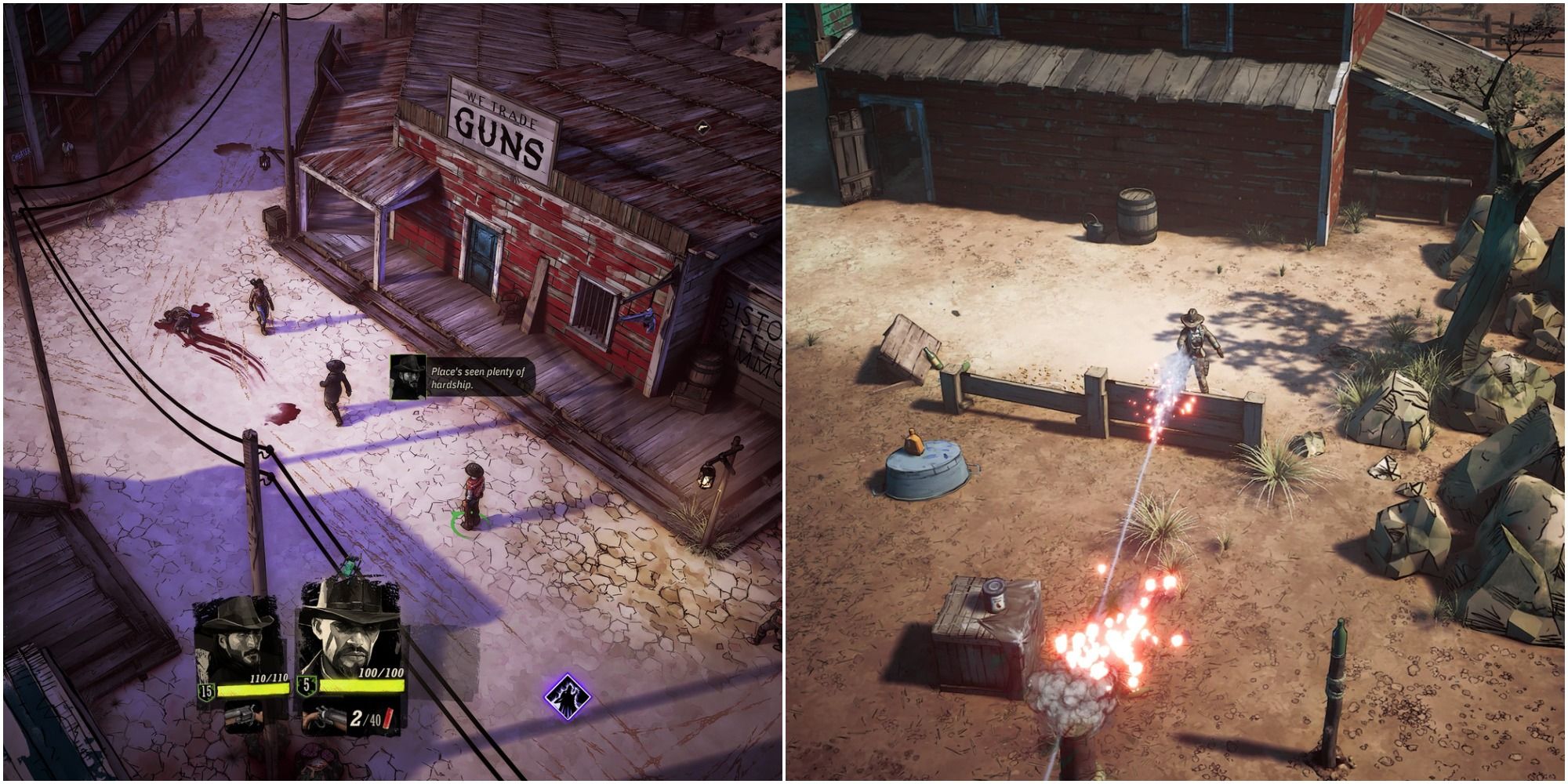 A collage showing gameplay in Weird West