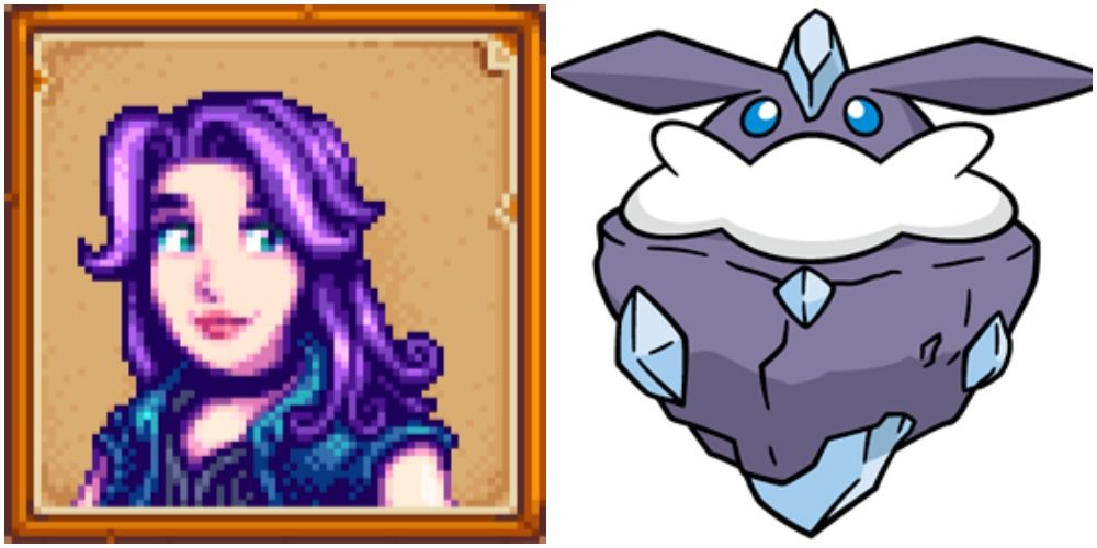 Split image screenshot of Abigail and Carbink.