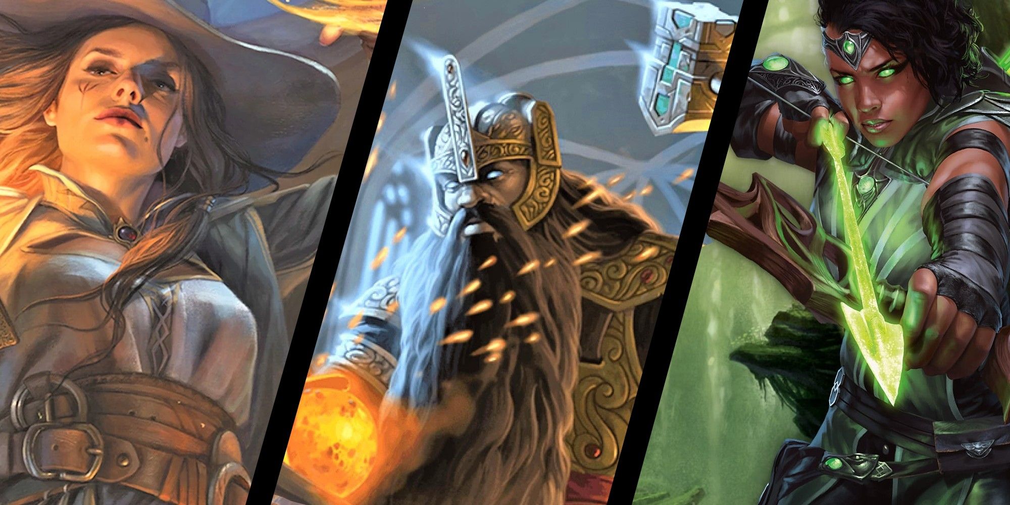 10 D&D Features You'd Love To Have In Real Life Feature Image, a wizard, a dwarf cleric and an arcane archer side by side