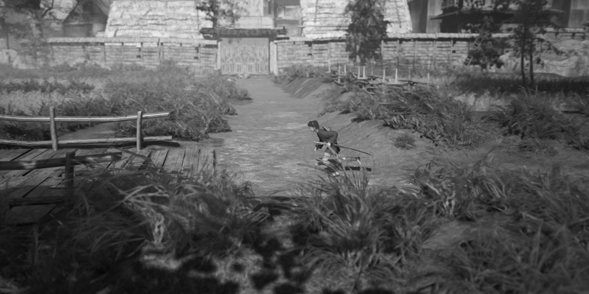 Trek To Yomi Hiroki running away from his village.