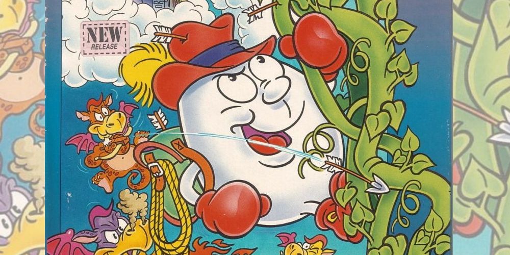 Dizzy climbs a vine while being shot at by arrows